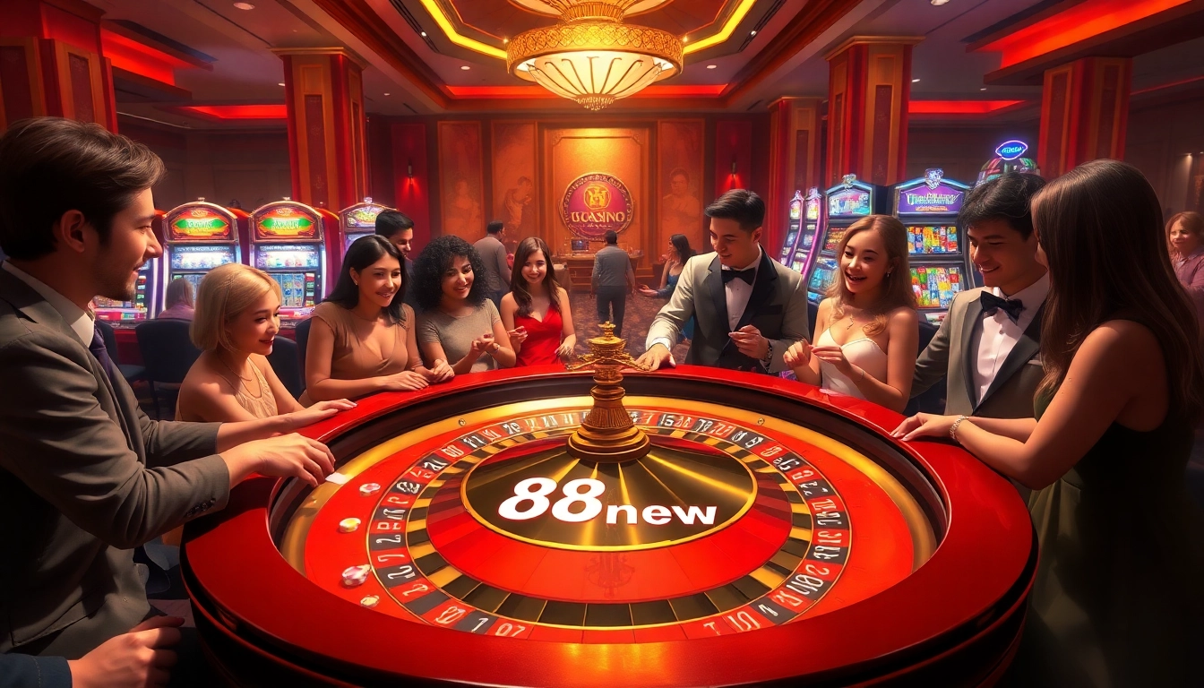 Exciting roulette gameplay at 88new casino with vibrant lights and engaged players.