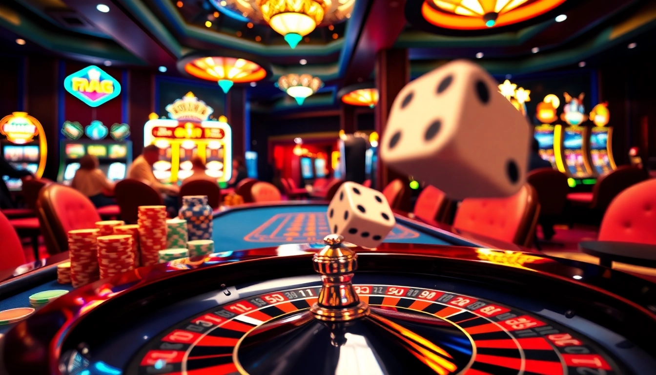 Experience the excitement of f88 bet with players at a high-stakes poker table amid bright casino lights.